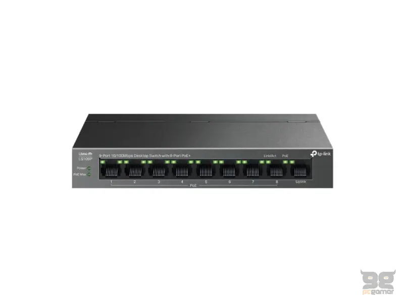 LS109P PoE svič 9-port 10/100Mb/s / 8 x PoE+ porta 802.3af/at do 63W (do 30W po portu)