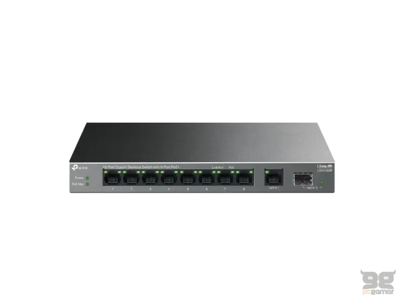 TP-LINK LS1210GP 10-Port Gigabit Desktop Switch with 8-Port PoE+, 61 W PoE Budget, 250 m, Metal case