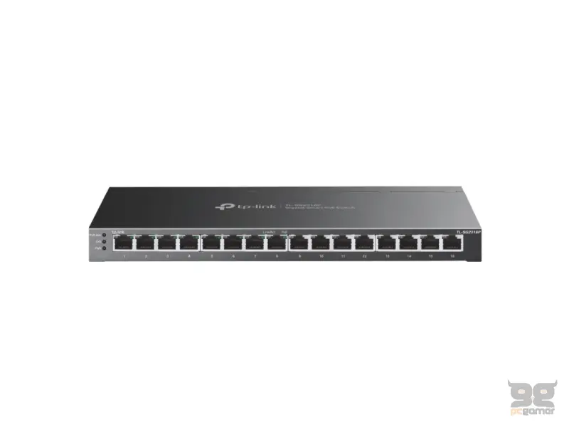 TP-LINK TL-SG2016P JetStream 16-Port Gigabit Smart Switch with 8-Port PoE+, 120 W PoE Budget, Metal