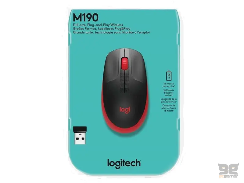 LOGITECH M190 Full-Size Wireless crveni miš 