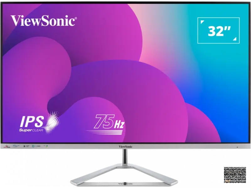 ViewSonic Monitor VX3276-MHD-3 32" 16:9, 1920 x 1080 SuperClear® IPS, VGA, HDMI, DisplayPort, speakers, silver bezel, 3 sides frameless, silver stand, 75hz Variable Refresh Rate, HDR10