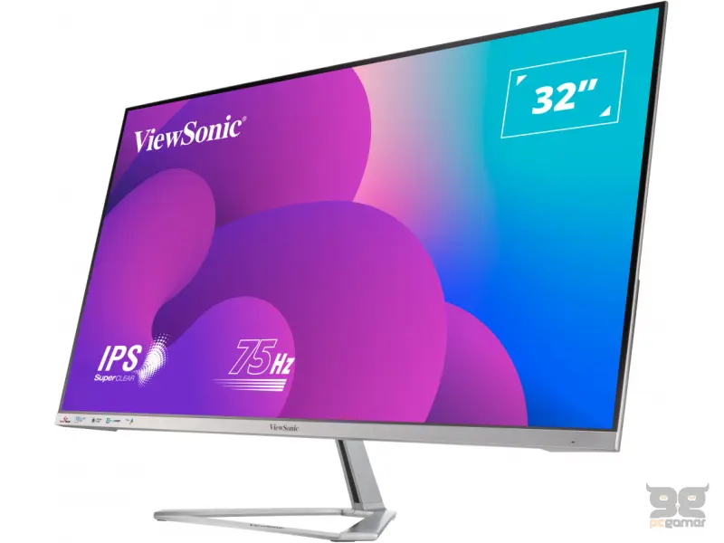 ViewSonic Monitor VX3276-MHD-3 32" 16:9, 1920 x 1080 SuperClear® IPS, VGA, HDMI, DisplayPort, speakers, silver bezel, 3 sides frameless, silver stand, 75hz Variable Refresh Rate, HDR10