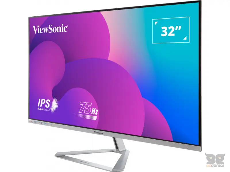 ViewSonic Monitor VX3276-MHD-3 32" 16:9, 1920 x 1080 SuperClear® IPS, VGA, HDMI, DisplayPort, speakers, silver bezel, 3 sides frameless, silver stand, 75hz Variable Refresh Rate, HDR10