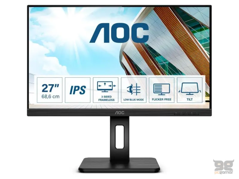 AOC LED IPS Monitor 27P2Q 27", Full HD 1920x1080, 100Hz, 4 ms, VGA/DP/HDMI/DVI-D, USB, 2W x 2, HAS