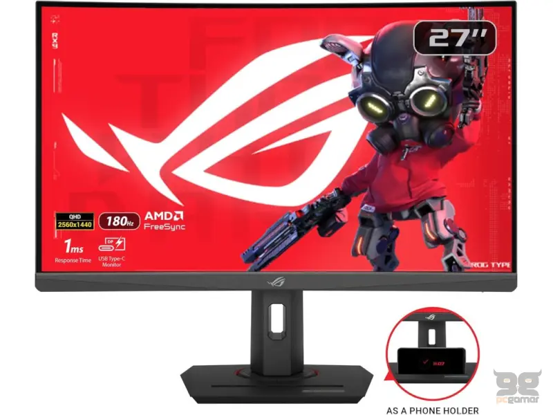 ASUS ROG Strix XG27WCS Curved Gaming Monitor,27" QHD 2560x1440, 180Hz, 1ms,DP/HDMI/USB-C,HAS,Swivel