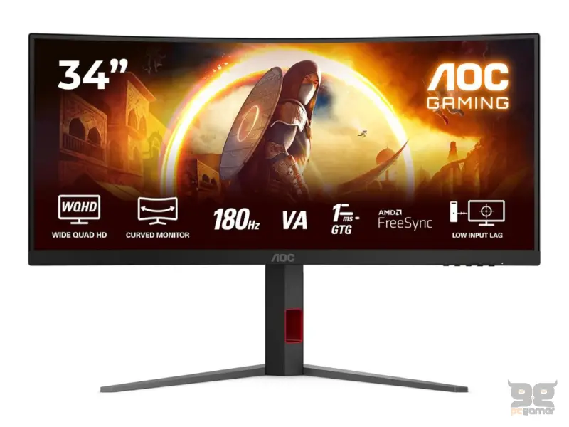 AOC Gaming Curved Monitor CU34G4, 34", WQHD 3440x1440, 180Hz, 1 ms, HDMI*2/DP, HAS/Swivel/Tilt