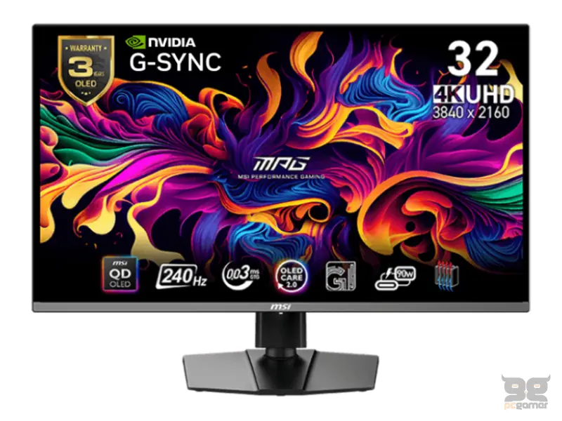 MSI 32 inča MPG 321CURX QD-OLED, 4K UHD 3840x2160 QD OLED 240 Hz G-Sync zakrivljeni gaming monitor 