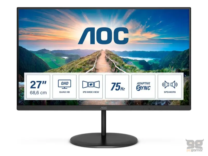 AOC IPS Monitor Q27V4EA, 27", QHD 2560x1440, 75Hz, 4 ms, 1000:1, DP/HDMI, VESA 100 x 100, 2W x 2