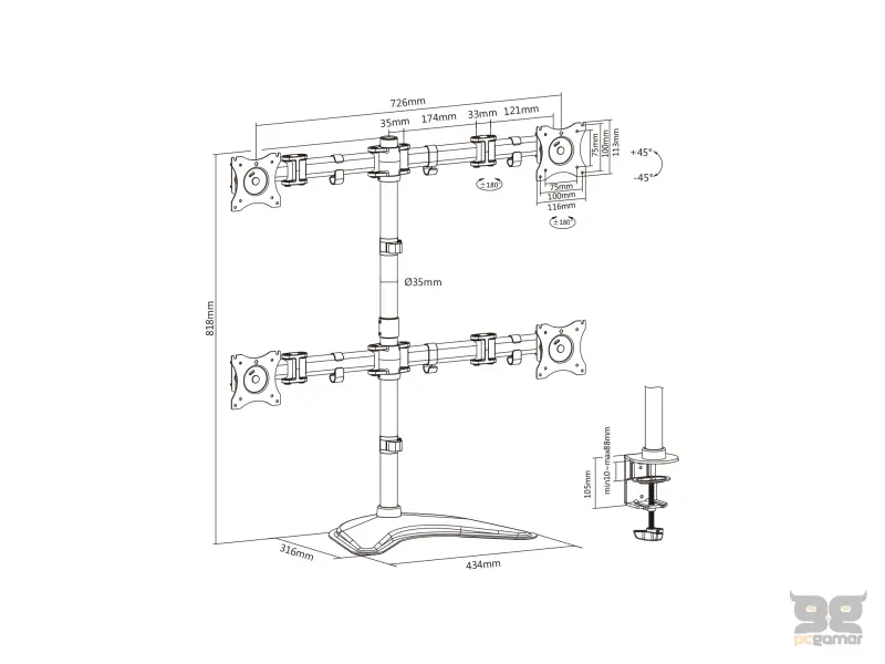 Digitus Nosac za monitor Quad, 8kg, do 27", rotate, swivel, tilt