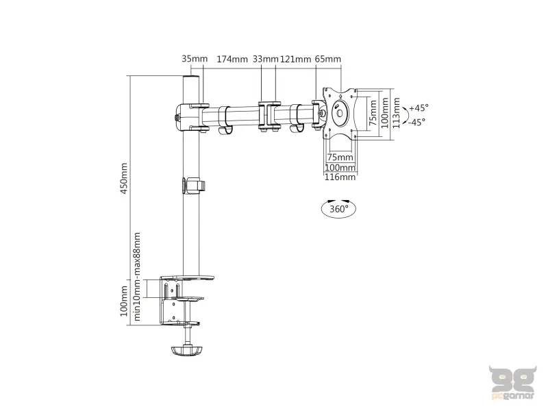 Digitus Nosac za monitor single, 8gb, 15"-27", rotate
