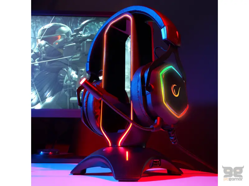 Rampage Drzac za slusalice RM-H66 GUARD Black RGB, 2x USB