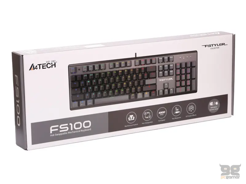 A4 TECH FS100 FSTYLER USB Neon Backlit US crna tastatura 