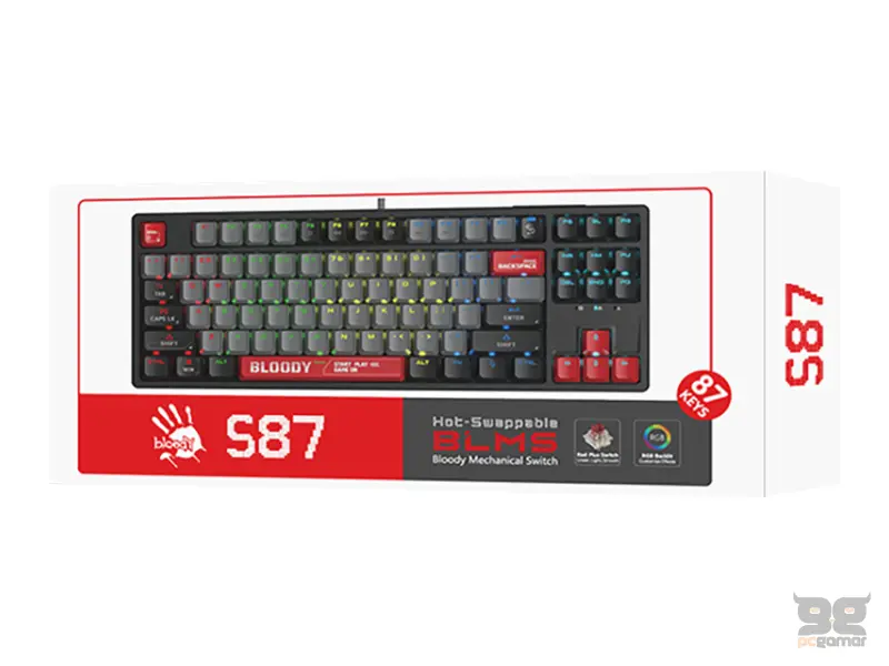 A4 TECH S87 Bloody RGB Mechanical Energy Red switch USB US crna tastatura 