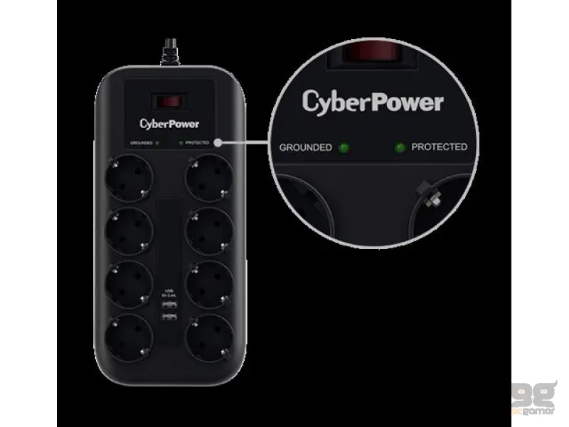CyberPower produžni kabl prenapon.zaštita P0820SUF0 8xšuko/2xUSBc/1,8m
