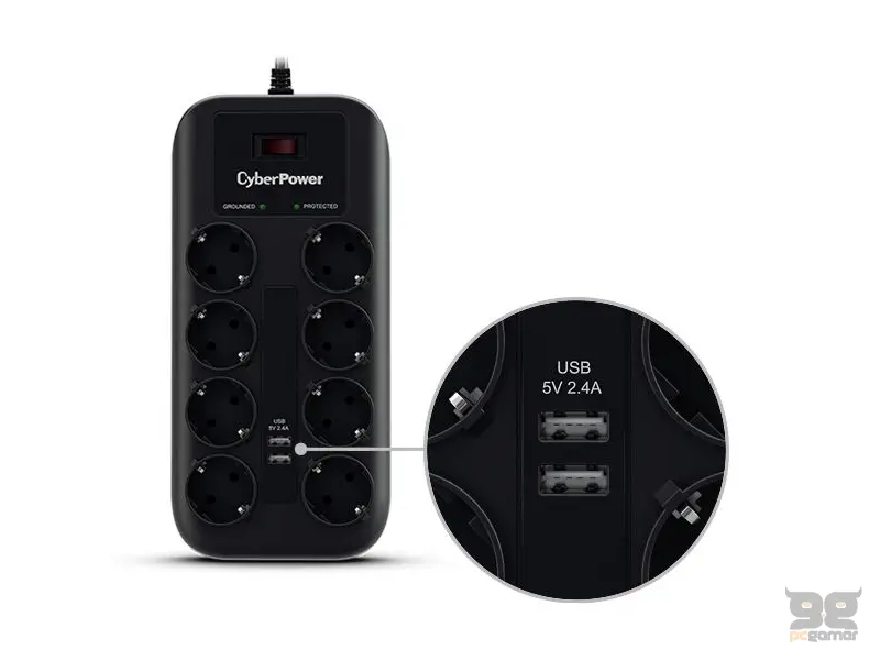CyberPower produžni kabl prenapon.zaštita P0820SUF0 8xšuko/2xUSBc/1,8m