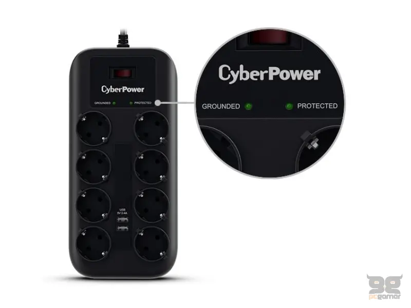 CyberPower produžni kabl prenapon.zaštita P0820SUF0 8xšuko/2xUSBc/1,8m