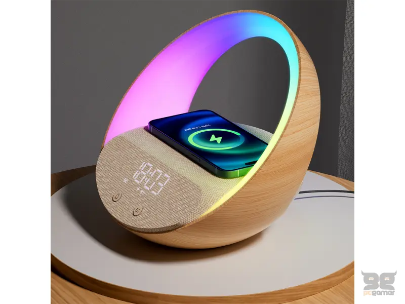 Moye Aurora Glow Lamp with Clock, Wireless speaker and Wi-Fi charger
