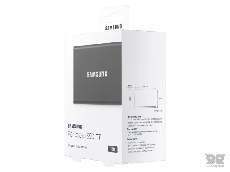 SAMSUNG Portable T7 1TB sivi eksterni SSD MU-PC1T0T 