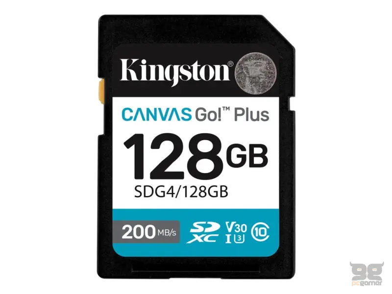 KINGSTON Canvas Go! Plus SD Memory Card 128GB, Class 10, UHS-I, U3, V30, up to 200 MB/s, 4K video