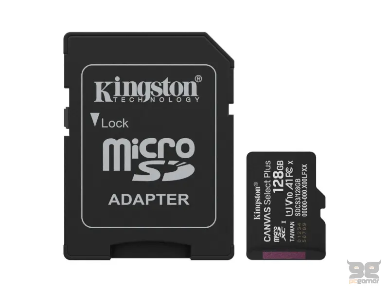 KINGSTON Micro SDXC 128GB CANVAS Select Plus C10 + SD Adapter, A1, U1, V10 up to 150 MB/s , UHS-I