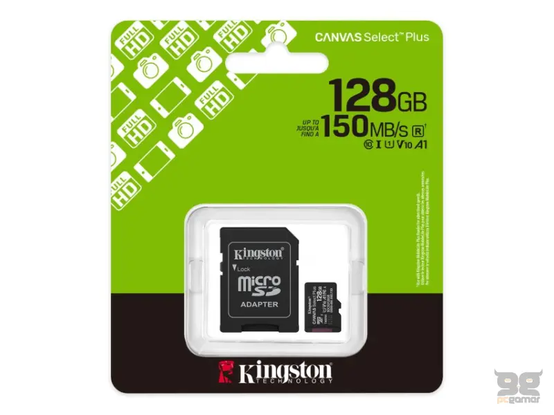KINGSTON Memorijska kartica U1 V10 SDXC 128GB Canvas Select Plus G3 150R SDCS3/128GB + adapter 