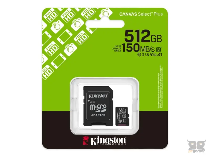 KINGSTON Memorijska kartica U1 V10 SDXC 512GB Canvas Select Plus G3 150R SDCS3/512GB + adapter 