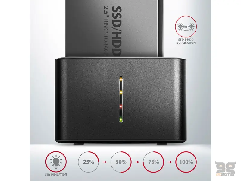 Axagon Dock 2x2.5", USB 3.2, metal, disk cloning