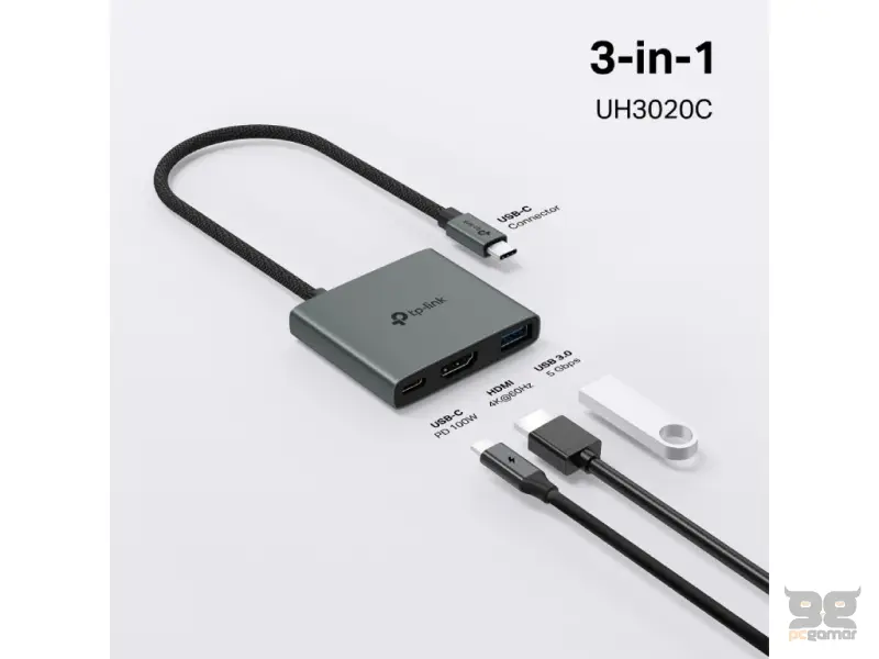 TP-LINK UH3020C USB Type-C 3 in 1 Hub 100W Power Delivery, HDMI 4K@60Hz, USB 3.0