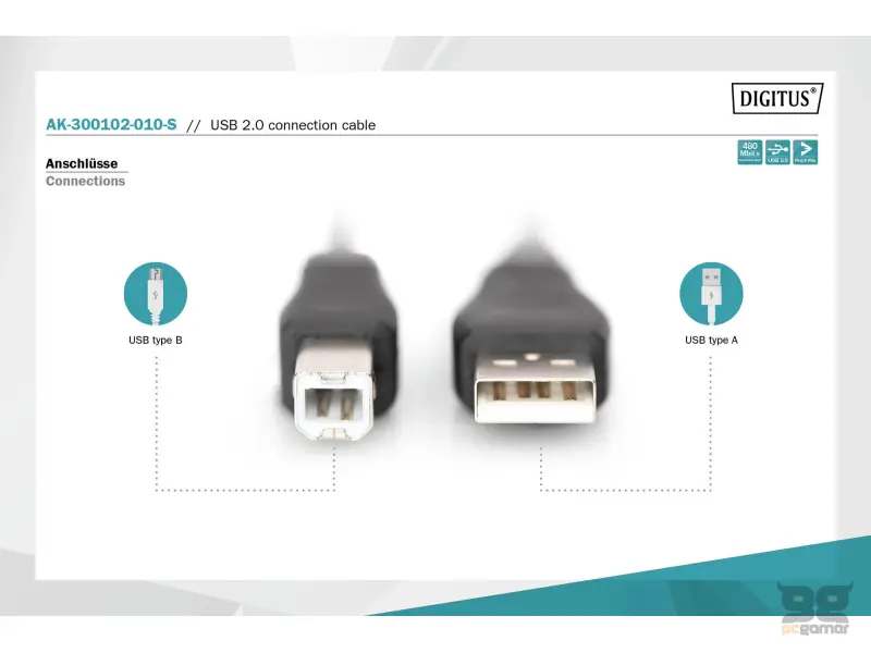 Digitus Kabl USB A - USB B M/M 1m USB 2.0 crni