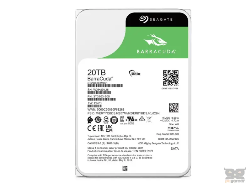 SEAGATE BarraCuda 20TB, ST20000DM001, 3.5",  SATAIII, 7200 RPM, 512MB cache, 6Gb/s