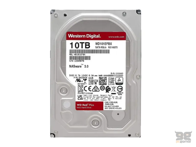 WD RED PLUS NAS HDD 10TB, 3.5", 7200 rpm, 256MB cache, up to 215MB/s transfer rate