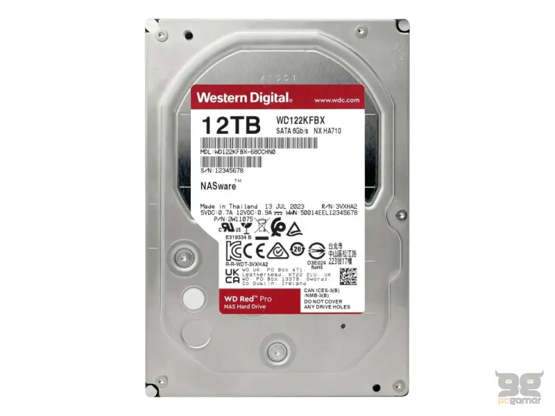 WD RED PRO NAS HDD 12TB, 3.5", 7200 rpm, 512MB cache, up to 267MB/s transfer rate