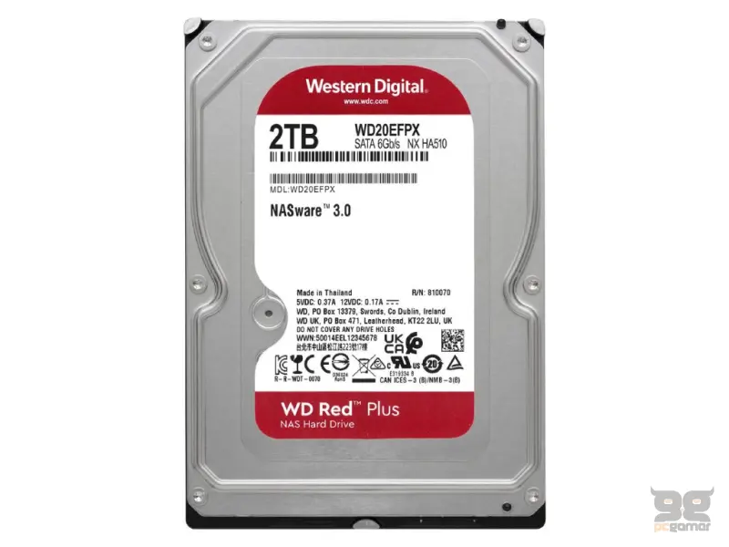 WD RED PLUS NAS HDD 2TB, 3.5", 5400 rpm, 64MB cache, up to 175MB/s transfer rate, CMR