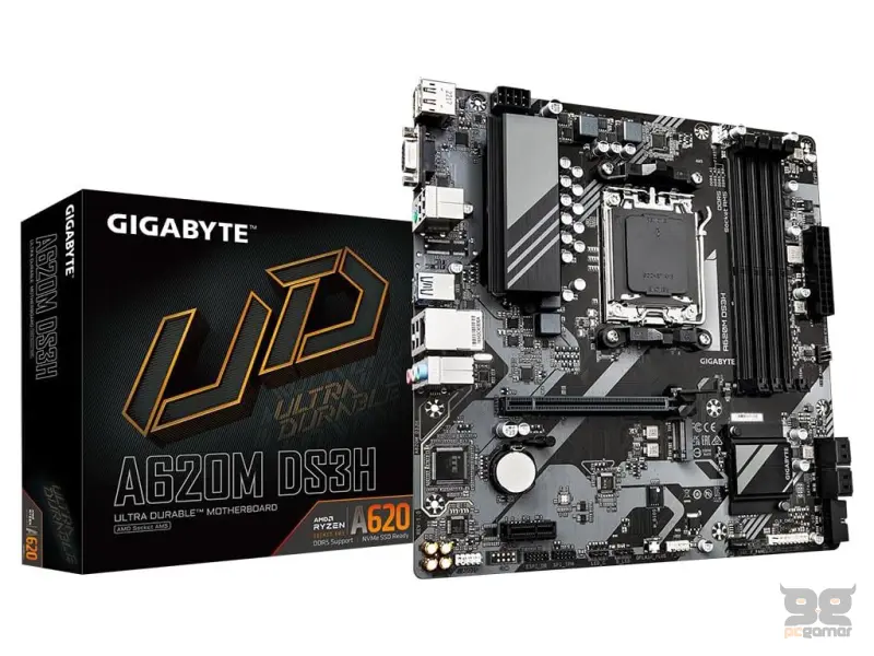 GIGABYTE AMD Ryzen MB A620M DS3H Rev. 1.1, 4*DDR5 DIMM 8000MHz, M.2, RAID, DP/HDMI/VGA, USB 3.2, AM5