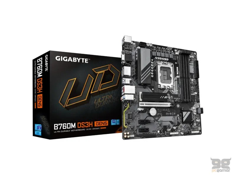 GIGABYTE INTEL MB B760M DS3H GEN5 , 4*DDR5 7600MHz, 2*PCIe 4.0, HDMI/DP, GbE LAN, LGA 1700
