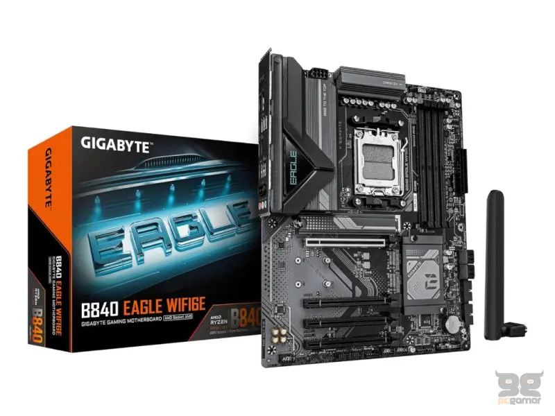 GIGABYTE AMD Ryzen MB B840 EAGLE WF6E, 4*DDR5 8200MT/s,1*PCIe 4.0/3*M.2, HDMI/DP,AM5, Wi-Fi 6E