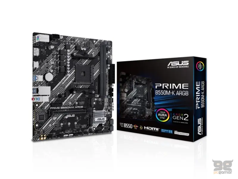 ASUS AMD MB PRIME B550M-K ARGB, 2*DDR4 5100(OC), DUAL M.2, PCIe 4.0, DP/HDMI, 4 x USB 3.2 Gen 1, AM4