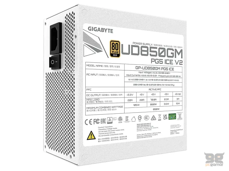 GIGABYTE GP-UD850GM PG5 ICE 850W Power Supply, 80 PLUS Gold, Modular, PCIe Gen 5.0, ATX 3.0
