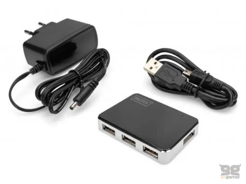 Digitus Adapter USB 2.0, 4-Port Hub, 4x USB A/F, 1x USB Bmini/F incl. USB A/M to mini5P cable