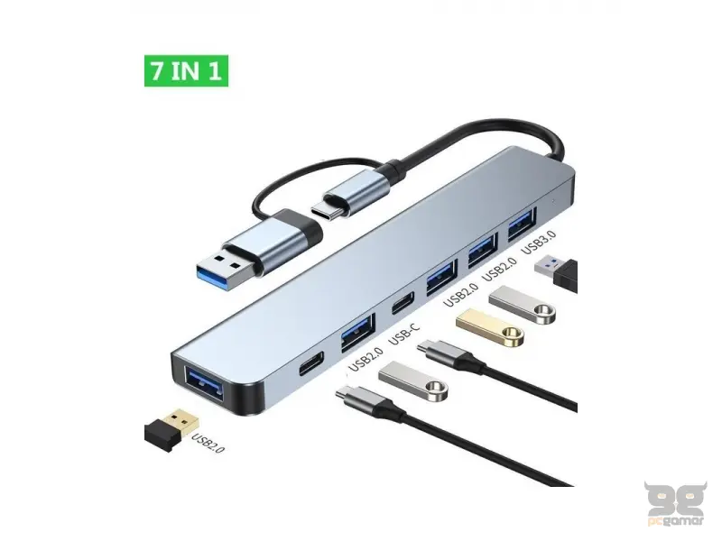 E-GREEN Adapter 7 in 1 USB 3.0/USB 3.1 tip C (M) - USB 3.0 + 2x Tip C