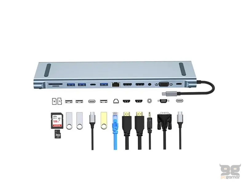 E-GREEN Adapter USB 3.1 tip C (M) - 2 x HDMI + VGA + 2x 3.0 usb