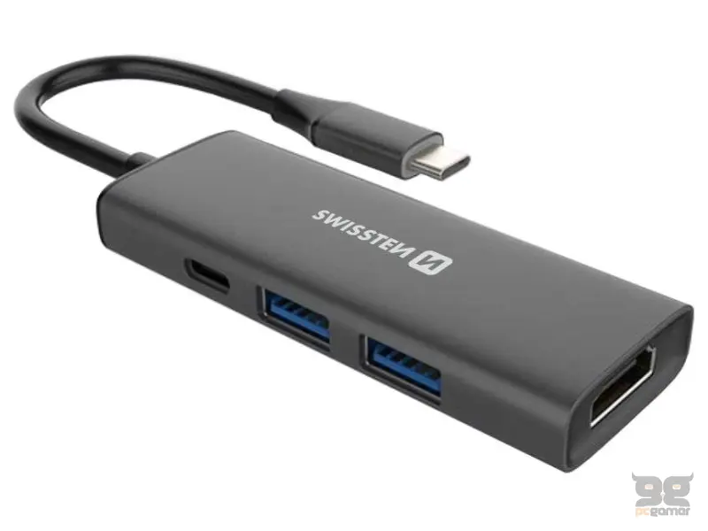 Swissten USB-C HUB 4-IN-1 (USB-C 100W, HDMI 4K, 2x USB-A) ALUMINIUM