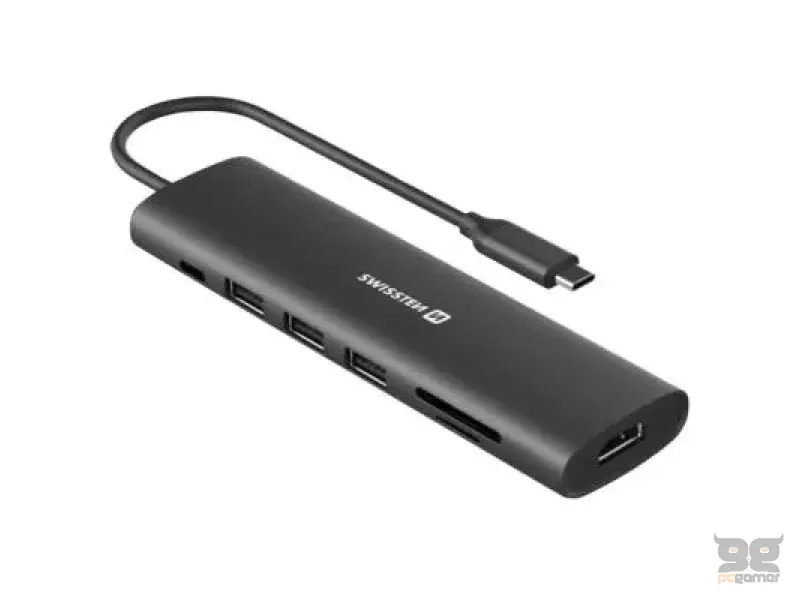 Swissten USB-C HUB 7-IN-1 (USB-C 100W, HDMI 4K, 1x USB-A 3.0, 2x USB-A 2.0, SD, MICRO SD) ALUMINIUM