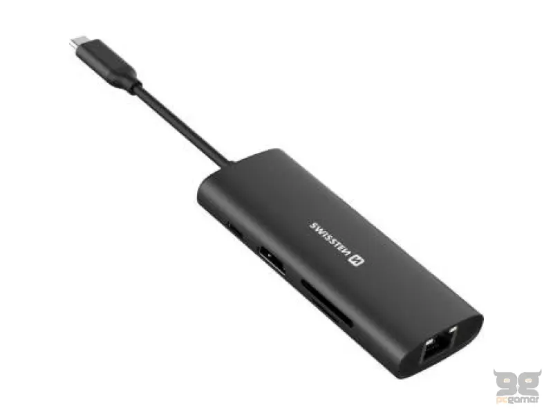 Swissten USB-C HUB 8-IN-1 (USB-C 100W, HDMI 4K, LAN RJ45, 2x USB-A, 1x USB-C 5GBps, SD, MICRO SD) ALUMINIUM
