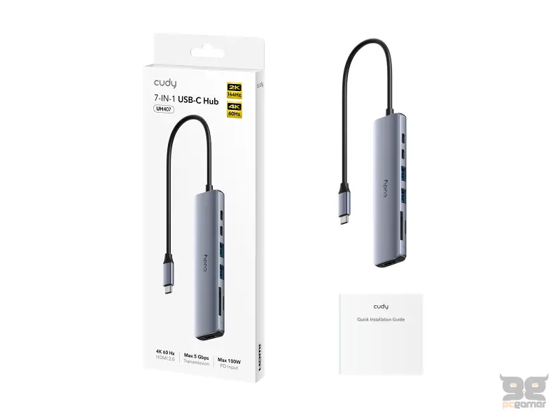 CUDY HUB 7-in-1 1x HDMI 4K, 1x USB Type-C PC 100W, 1x USB Type-C, 2x USB A 3.2, 1x FT slot, 1x SDXC slot