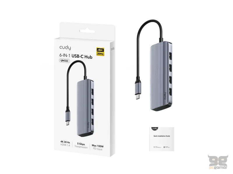 CUDY HUB UH500 6-in-1 1x HDMI 4K, 1x USB Type-C PD 100W, 4x USB A 3.2