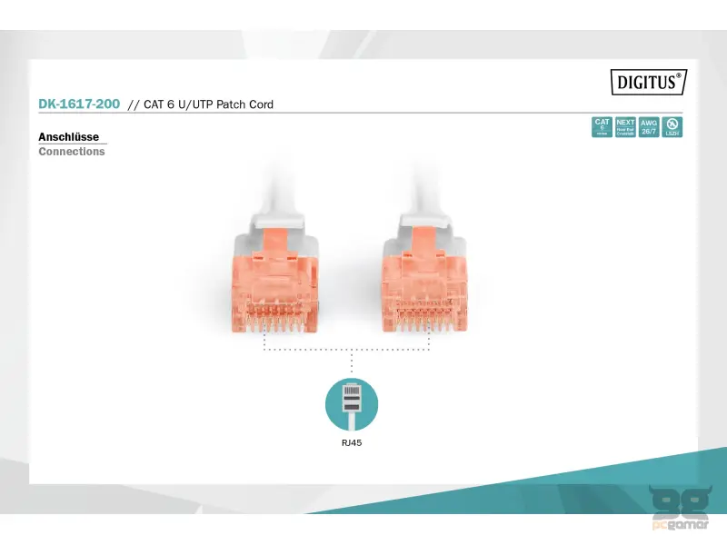 Digitus Kabl UTP patch CAT6 20m sivi