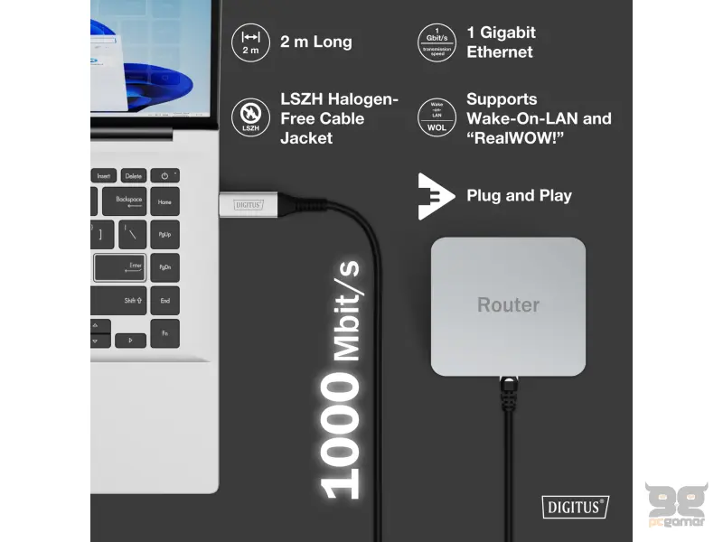 Digitus Kabl USB-A - RJ45 CAT6A S-FTP, 1Gbps, 2m