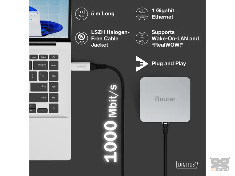 Digitus Kabl USB-A - RJ45 CAT6A S-FTP, 1Gbps, 5m