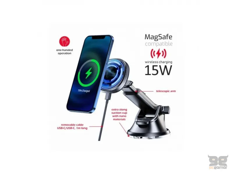 Swissten Magnetic Car Holder with Wireless Charger 15W (MagSafe compatible)